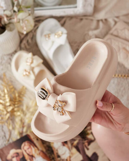 Royalfashion Șlapi de cauciuc pentru femei cu fundiță decorativă Apis