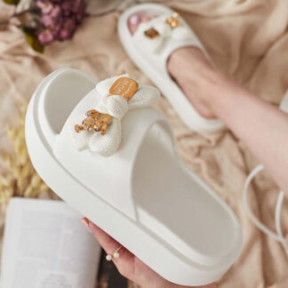 Royalfashion Șlapi de cauciuc pentru femei cu fundiță decorativă Apples