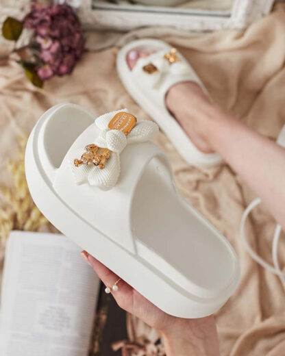 Royalfashion Șlapi de cauciuc pentru femei cu fundiță decorativă Apples