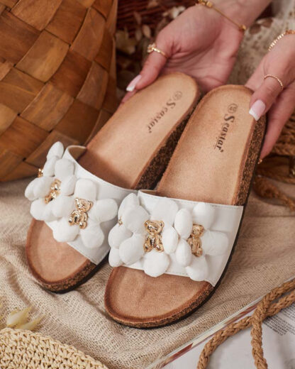 Royalfashion Șlapi de damă cu ursuleți aurii și flori Isaralle