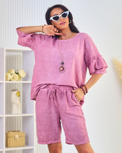 Royalfashion Set de vară pentru femei din bumbac și in