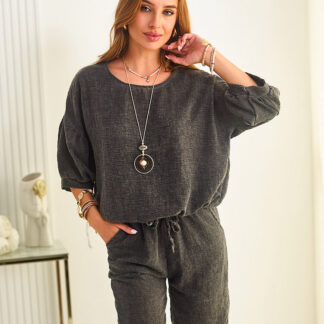 Royalfashion Set de vară pentru femei din bumbac și in
