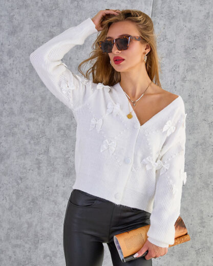 Royalfashion Pulover pentru femei fără nasturi cu fundițe