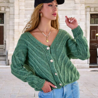 Royalfashion Pulover tricotat pentru femei cu nasturi