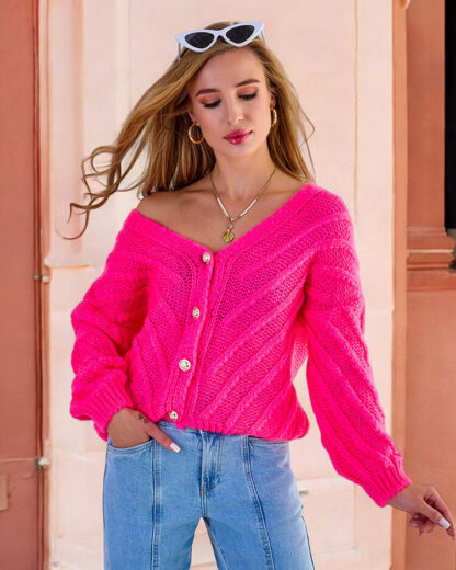 Royalfashion Pulover tricotat pentru femei cu nasturi