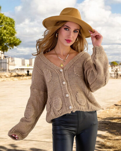 Royalfashion Pulover tricotat pentru femei cu nasturi
