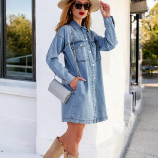 Royalfashion Rochie mini a'la denim din bumbac pentru femei